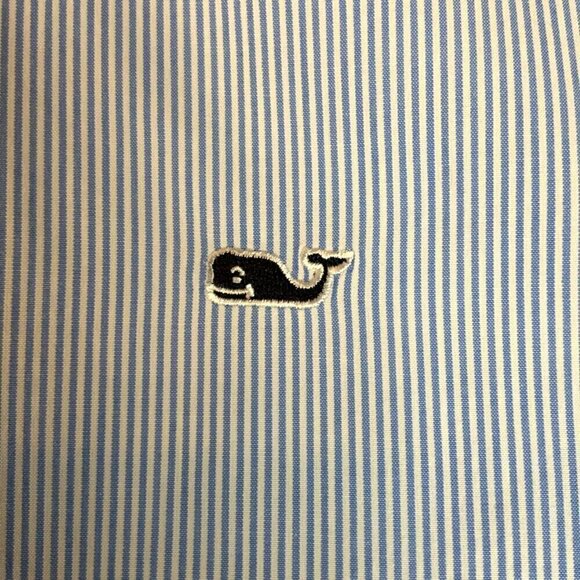 Vineyard Vines Slim Fit Whale Shirt Large Blue White Stripe Cotton Button Down - Picture 6 of 7